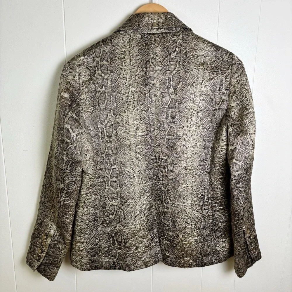 Chicos Blazer Womens Small Tan Snake Embossed Print‎ Blazer Career Jacket